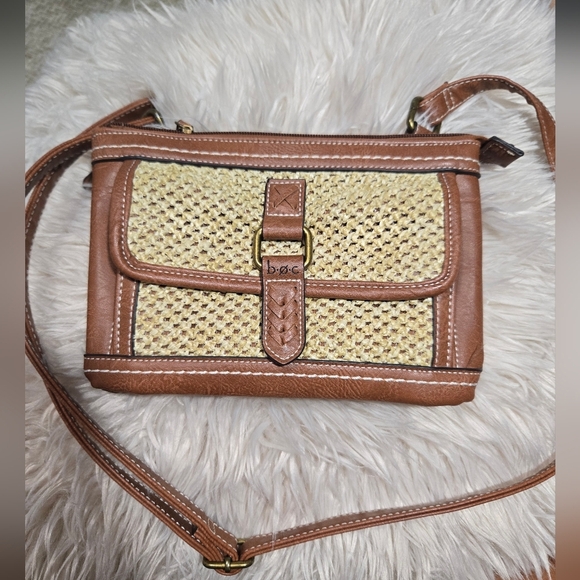 BOC Born Concept Faux Leather Crossbody Bag in Brown & Beige Like New - Picture 1 of 14